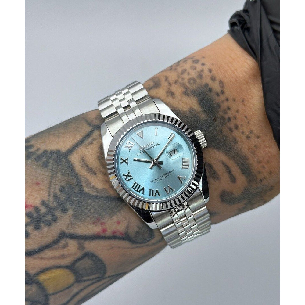 Custom Seiko Mod • Ice Blue Roman Silver DateJust • 31mm